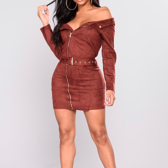 Off the shoulder suede dress - Picture 4 of 4